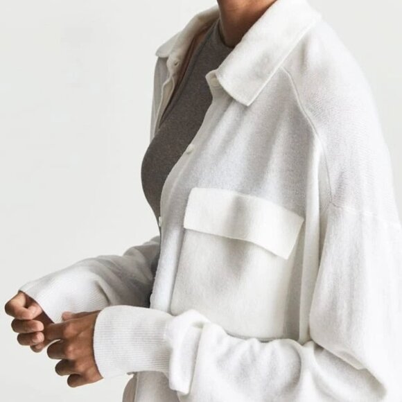 Reiss Knitted Oversized Button Down Shirt Top Wool Cashmere Blend Women's Size M - Picture 2 of 16